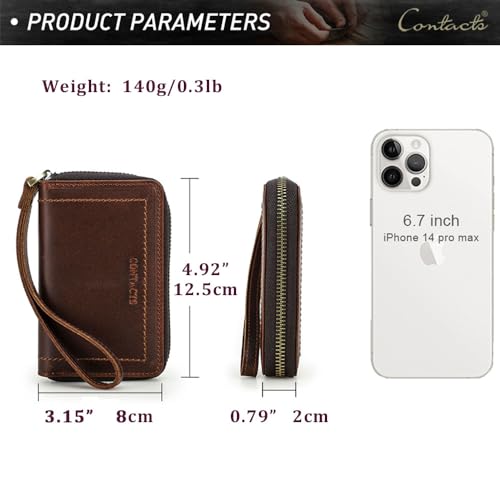 CONTACTS حامل مفاتيح آير تاج من جلد كامل الحبة مع سحاب مضاد للفقد، صغير الحجم، محفظة مفاتيح السيارة مع تقنية حجب RFID، 6 خطافات مفاتيح، 1 حلقة مفاتيح، 5 فتحات بطاقات - Image 3