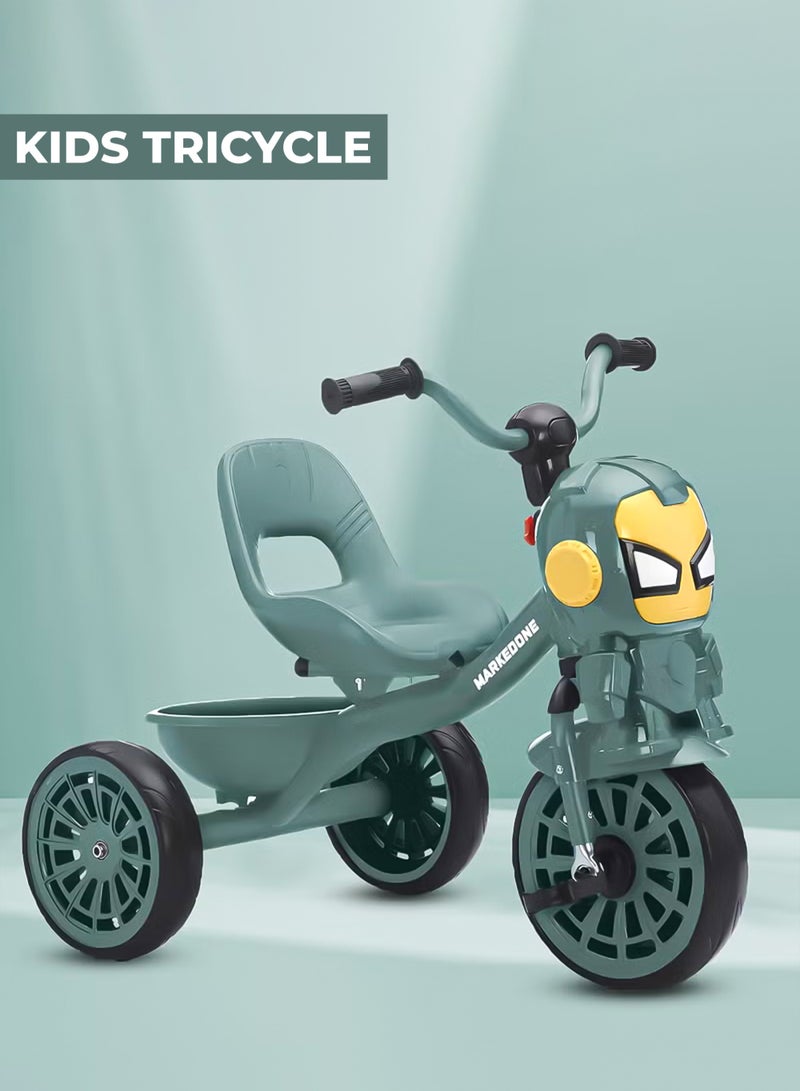 MarkedOne Kids Tricycle - Toddler Tricycle with Footrest for 3+ Years Old - Tricycle for Kids - Smart Plug and Play Kids Tricycle with Music, Light, High backrest & Rear Storage Baskets - Kids Trikes (Green) - Image 1