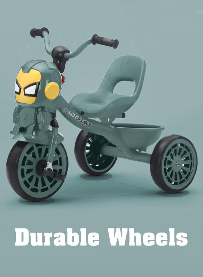 MarkedOne Kids Tricycle - Toddler Tricycle with Footrest for 3+ Years Old - Tricycle for Kids - Smart Plug and Play Kids Tricycle with Music, Light, High backrest & Rear Storage Baskets - Kids Trikes (Green) - Image 3