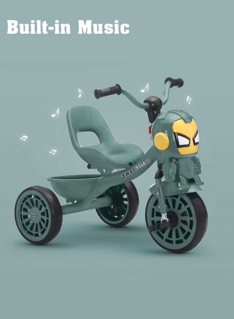 MarkedOne Kids Tricycle - Toddler Tricycle with Footrest for 3+ Years Old - Tricycle for Kids - Smart Plug and Play Kids Tricycle with Music, Light, High backrest & Rear Storage Baskets - Kids Trikes (Green) - Image 4