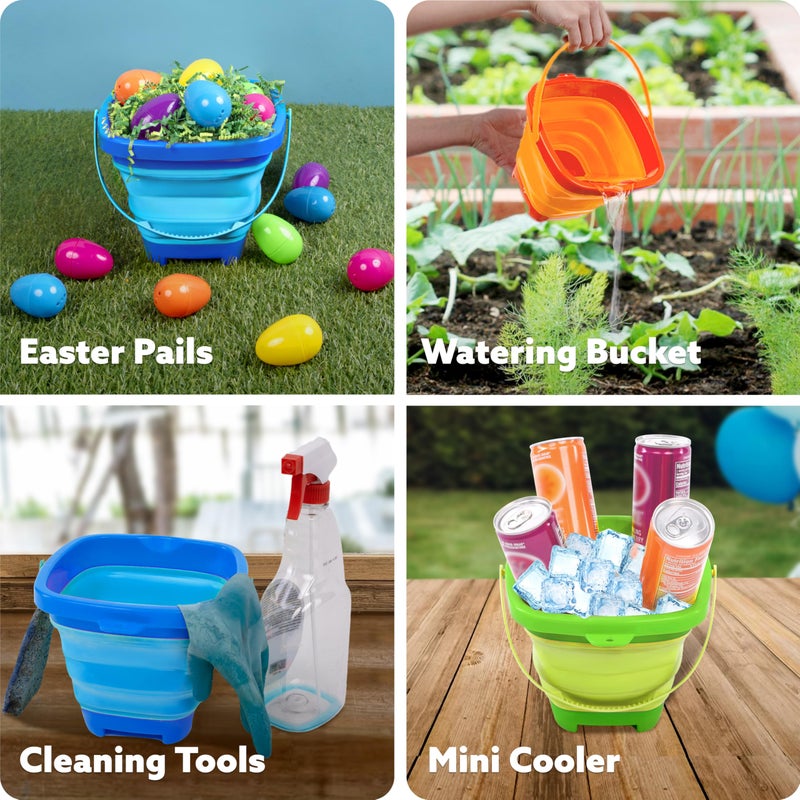 Sloosh ألعاب Sloosh ذات 3 عبوات قابلة للطي - دلو مياه شاطئية سليكون قابلة للطي مربعة مع 3 مجارف لحفلة لعب الرمل في الصيف المحمولة طفل الأطفال Toys Travel (Orange/Blue/Green) - Image 5