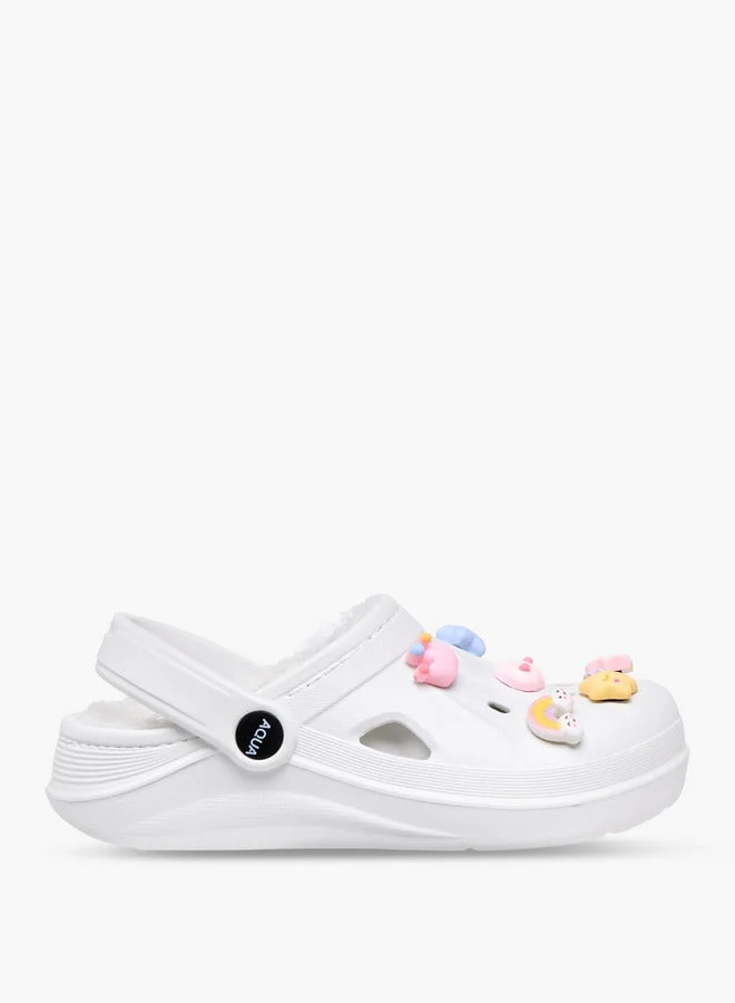 Aqua Jibbitz Charm Fur Detail Clogs with Backstrap