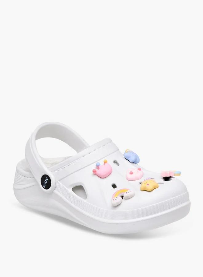 Aqua Jibbitz Charm Fur Detail Clogs with Backstrap