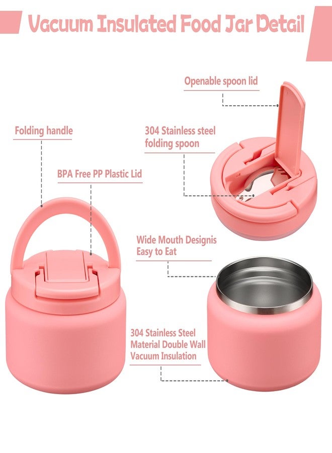 BABHAMNESS 13.5oz Soup Thermo for Hot Food Kids Insulated Vacuum Food Jar with Buckle Lid,Wide Mouth Leakproof Stainless Steel Lunch Container with Spoon-Pink - Image 2