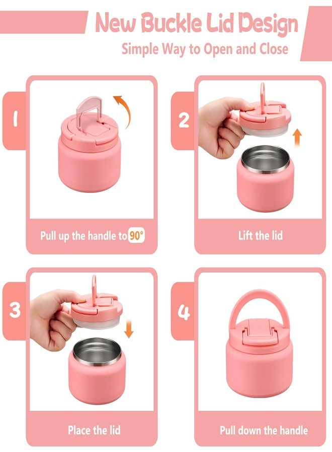 BABHAMNESS 13.5oz Soup Thermo for Hot Food Kids Insulated Vacuum Food Jar with Buckle Lid,Wide Mouth Leakproof Stainless Steel Lunch Container with Spoon-Pink - Image 4