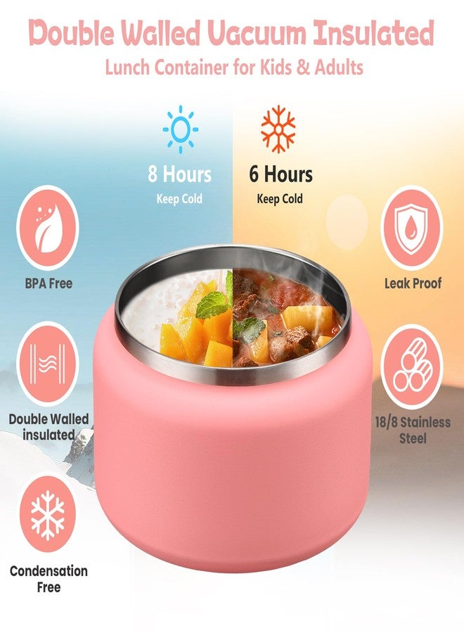 BABHAMNESS 13.5oz Soup Thermo for Hot Food Kids Insulated Vacuum Food Jar with Buckle Lid,Wide Mouth Leakproof Stainless Steel Lunch Container with Spoon-Pink - Image 5
