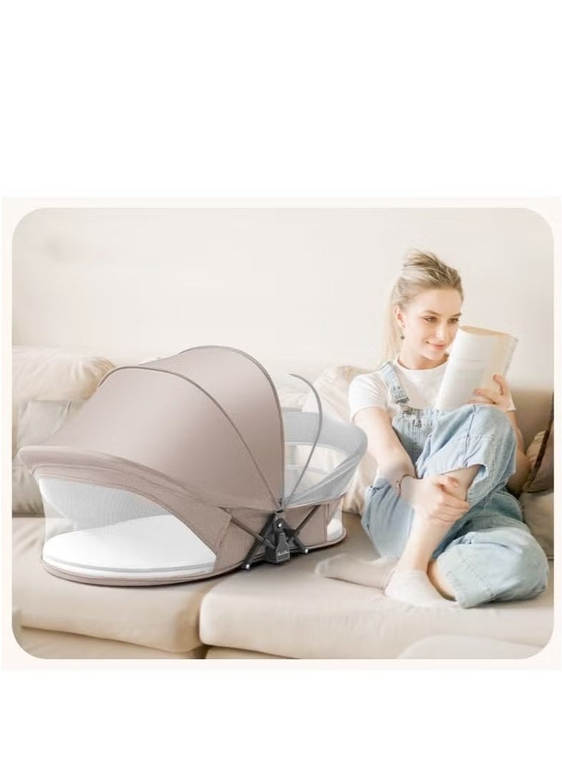 والالا سرير أطفال محمول، سرير سفر قابل للطي لحديثي الولادة، سرير نوم متنقل للأطفال الرضع مع وسادة حفاضات وناموسية ومظلة وحقيبة تخزين - Image 5