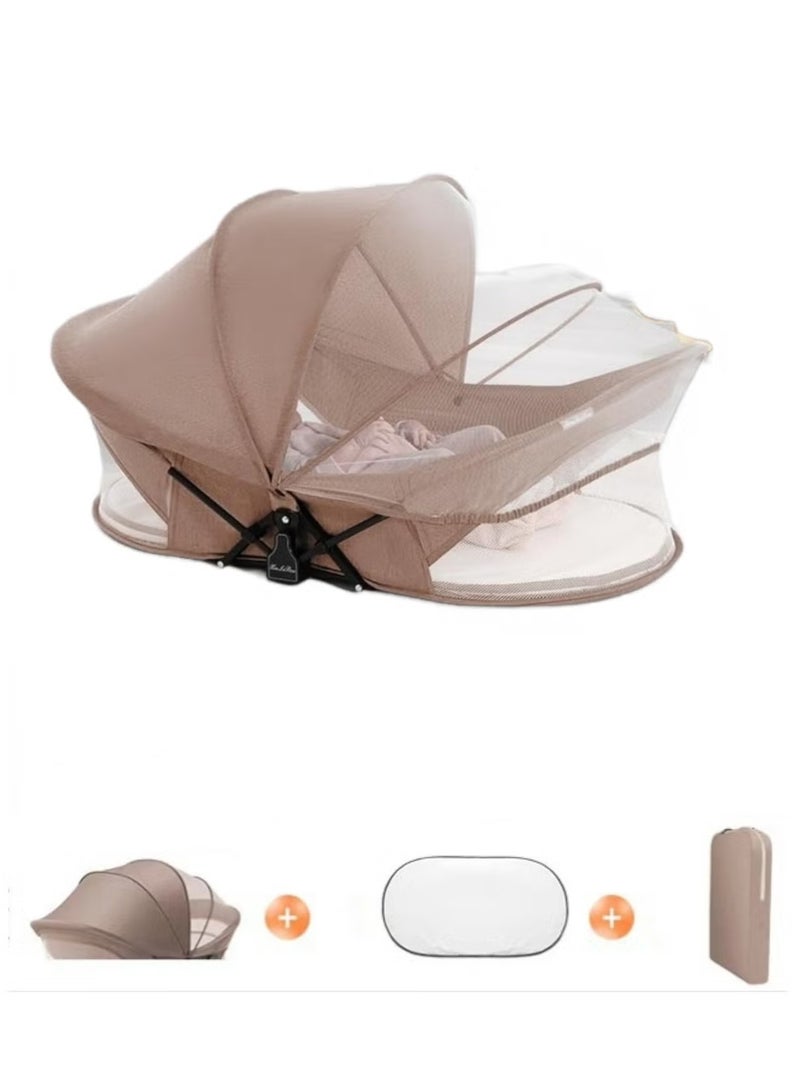 والالا سرير أطفال محمول، سرير سفر قابل للطي لحديثي الولادة، سرير نوم متنقل للأطفال الرضع مع وسادة حفاضات وناموسية ومظلة وحقيبة تخزين - Image 1