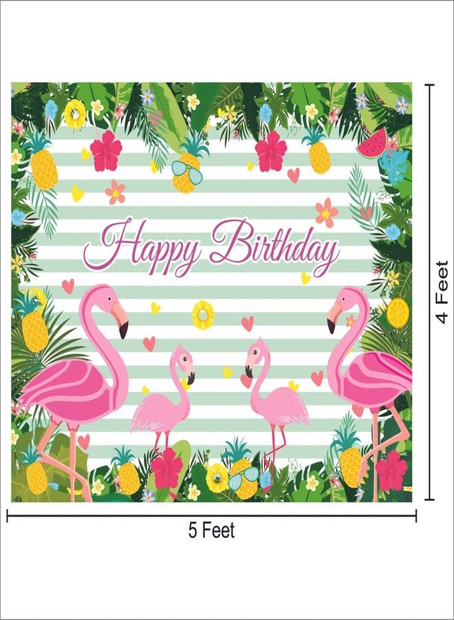 Party Baazaar Flamingo Happy Birthday Backdrop Banner Birthday Party Decoration Party Supplies for Kids Theme Party (Pack Of 1, Multicolor, Size: 5X4 Feet) - Image 2
