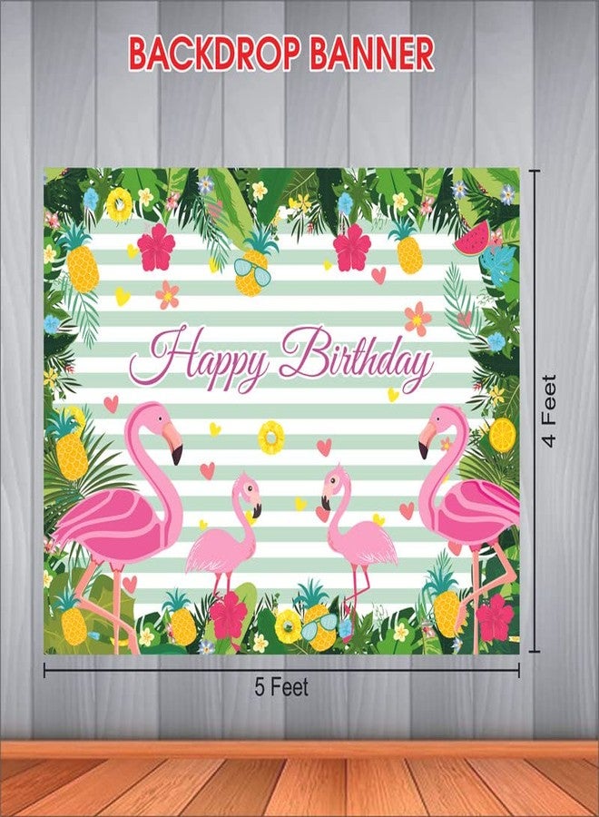 Party Baazaar Flamingo Happy Birthday Backdrop Banner Birthday Party Decoration Party Supplies for Kids Theme Party (Pack Of 1, Multicolor, Size: 5X4 Feet) - Image 4