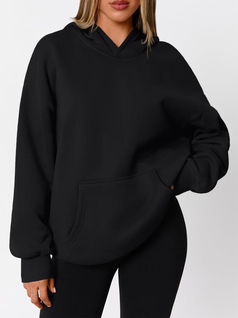 WYNNQUE Hoodies for Women Oversized Sweatshirts Fall Fashion Outfits 2026 Casual Sweaters Tops Fleece Plus Size Workout Comfy Winter Clothes Black M - Image 2