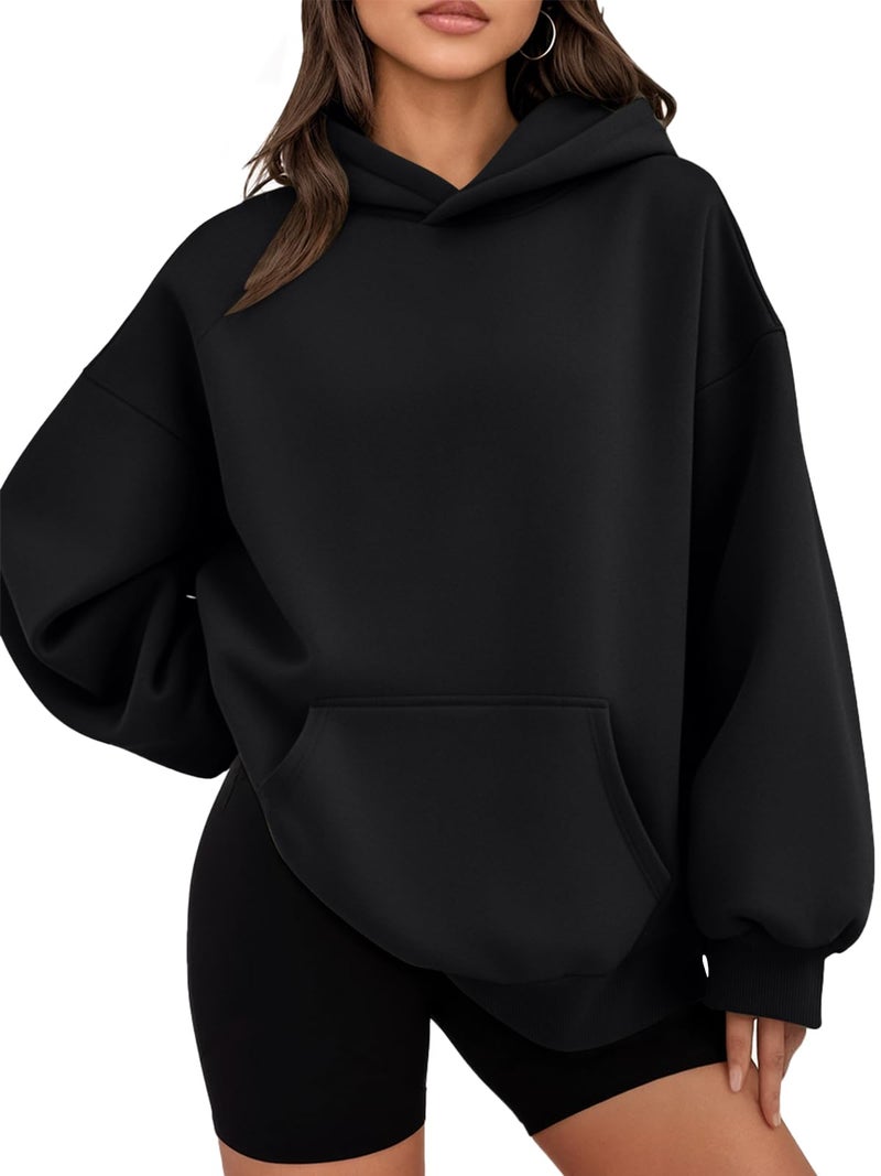 WYNNQUE Hoodies for Women Oversized Sweatshirts Fall Fashion Outfits 2026 Casual Sweaters Tops Fleece Plus Size Workout Comfy Winter Clothes Black M - Image 1