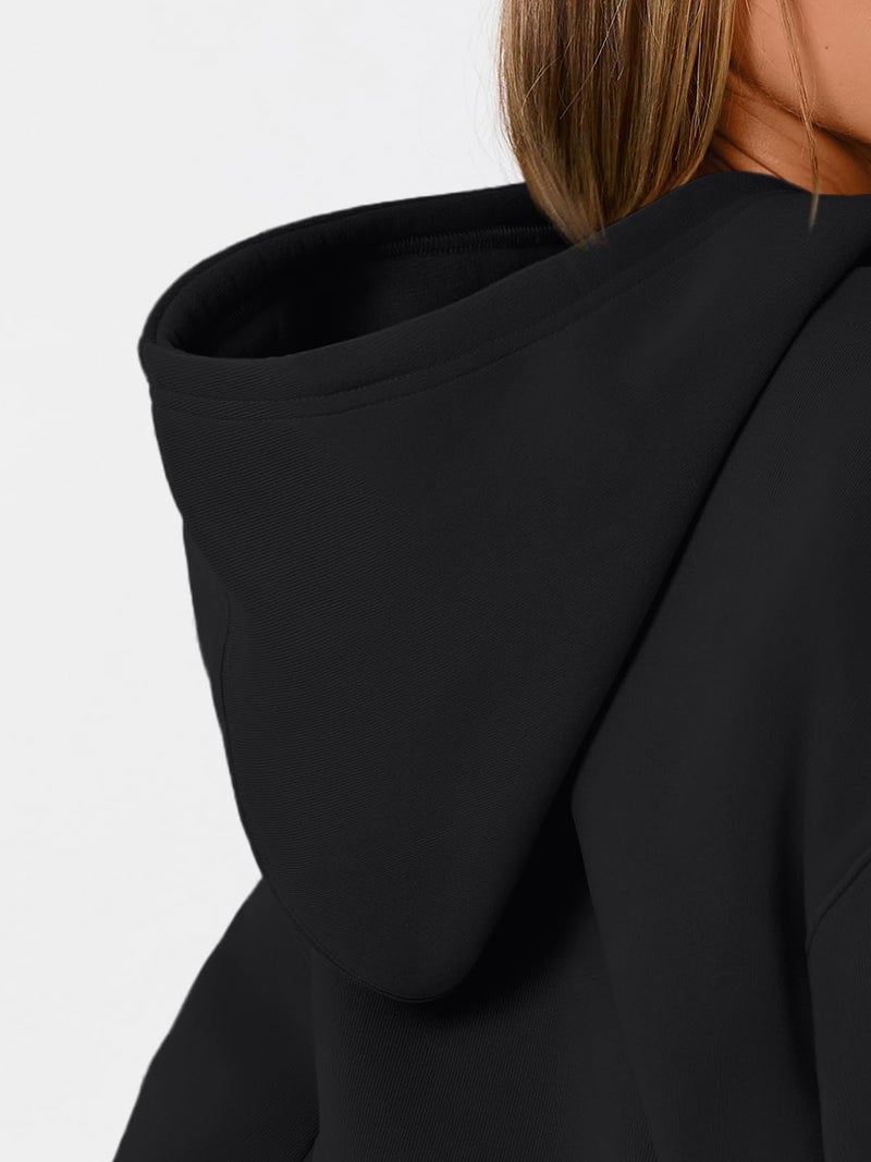 WYNNQUE Hoodies for Women Oversized Sweatshirts Fall Fashion Outfits 2026 Casual Sweaters Tops Fleece Plus Size Workout Comfy Winter Clothes Black M - Image 5