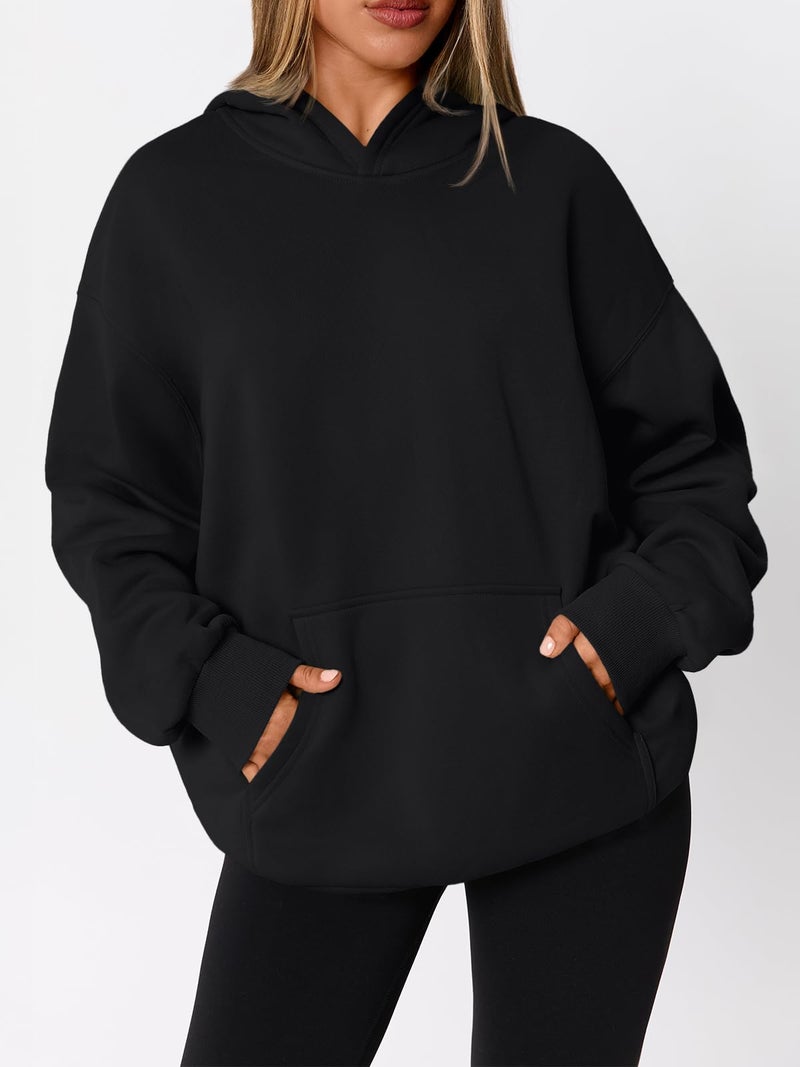WYNNQUE Hoodies for Women Oversized Sweatshirts Fall Fashion Outfits 2026 Casual Sweaters Tops Fleece Plus Size Workout Comfy Winter Clothes Black M - Image 3