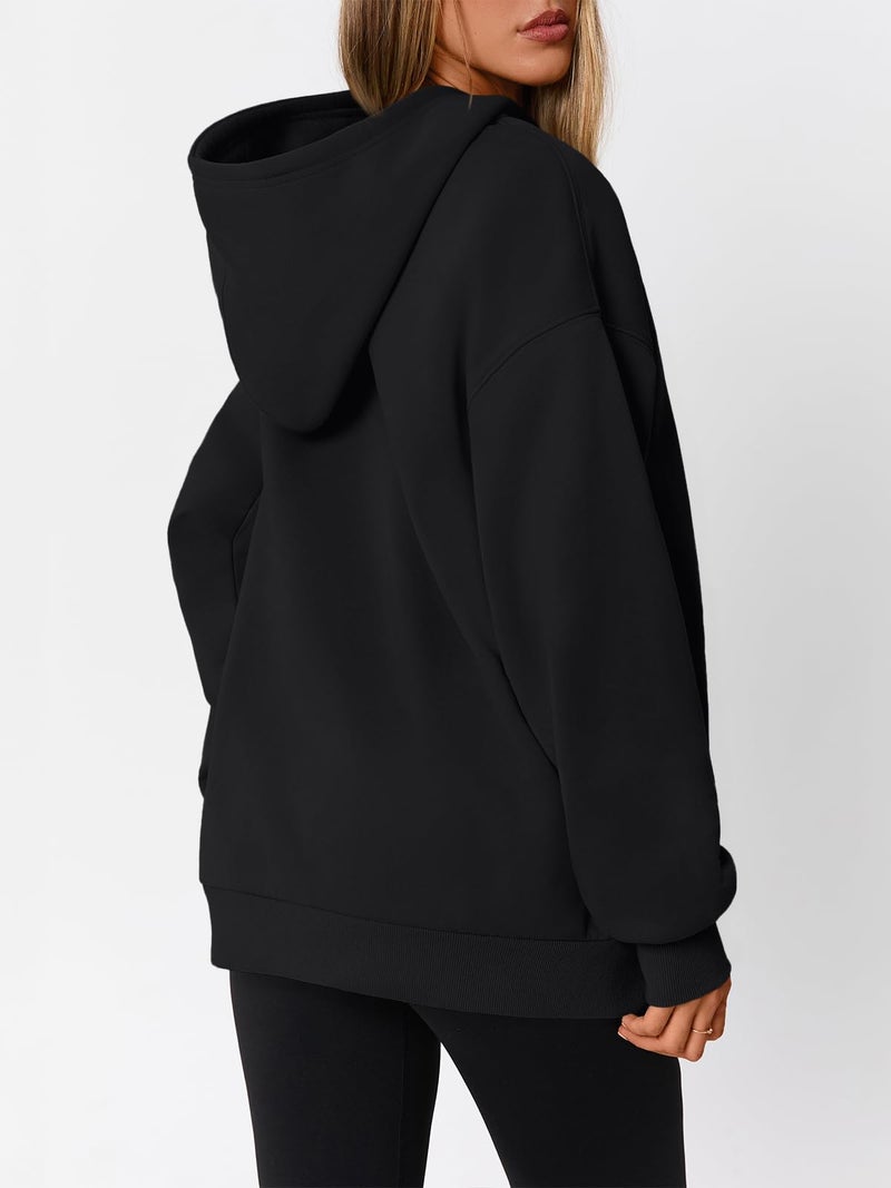 WYNNQUE Hoodies for Women Oversized Sweatshirts Fall Fashion Outfits 2026 Casual Sweaters Tops Fleece Plus Size Workout Comfy Winter Clothes Black M - Image 4