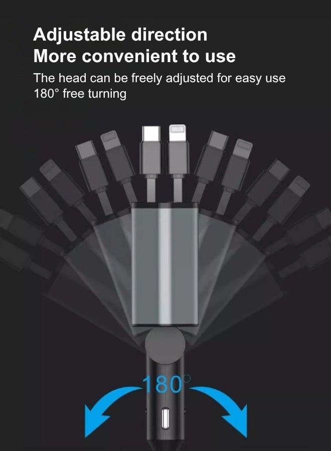 تشانجلي شاحن سيارة 120 وات، شاحن سيارة USB PD 4 في 1 من النوع C للشحن السريع، كابل قابل للسحب (31.5 بوصة) ومحول شاحن سيارة بمنفذين USB من النوع C وكابلات Lightning متوافق مع أجهزة Iphone 16/15/14/13/12 Pro Max Xr وiPad وPixel - Image 5