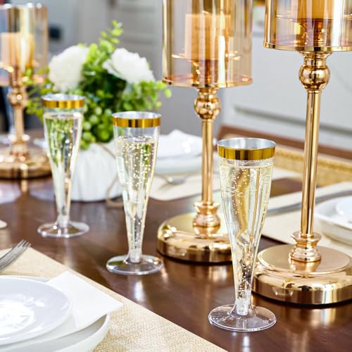 FOCUSLINE 100 Pack Plastic Champagne Flutes, 4.5 Oz Gold Rim Plastic Champagne Glasses, Disposable Clear Toasting Glasses Recyclable Champagne Cups for Wedding Party - Image 5