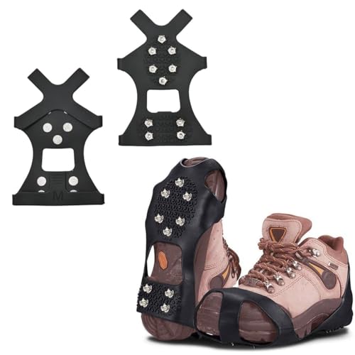 GUSTAVE® Spikes Crampons, Ice Cleats for Shoes and Boots, Upgraded Version Stainless Steel Anti-Slip Grippers Shoe Spikes Grips Traction for Hiking Shoes and Boots, Hiking, Fishing Walking, M(34-39) - Image 1