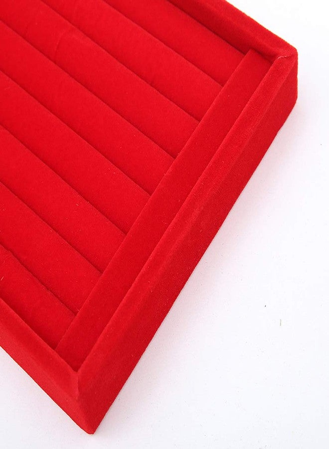 Magik 1-2 Pc Velvet Jewelry Ring Display Organizer Tray Holder Earring Storage Box Case 8.86 * 5.7 * 1.2inch (2, Red) - Image 4
