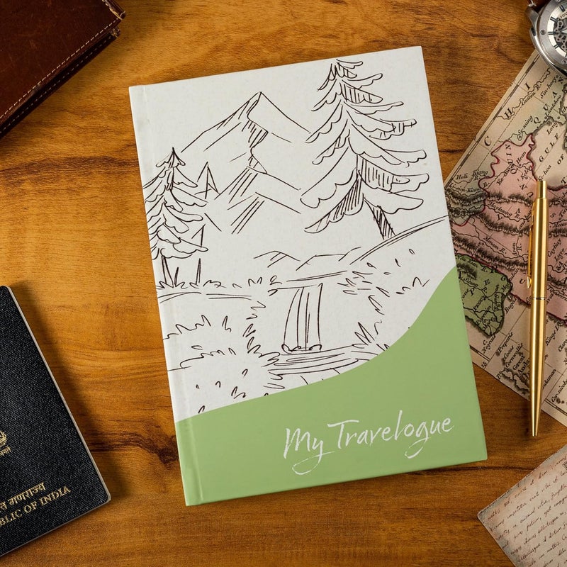 The Journal Lab My Travelogue Travel Journal Scrapbook for Adults & Kids; Travel Diary with Pockets, Space for Fun Prompts, Travel Memories; Best for Travel Gifts, 176 pages Forest Green - Image 1