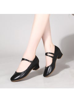Generic New 2024 Womens Silver Dance Shoes Soft Leather Black 