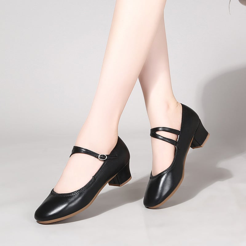 Generic New 2024 Womens Silver Dance Shoes Soft Leather Black