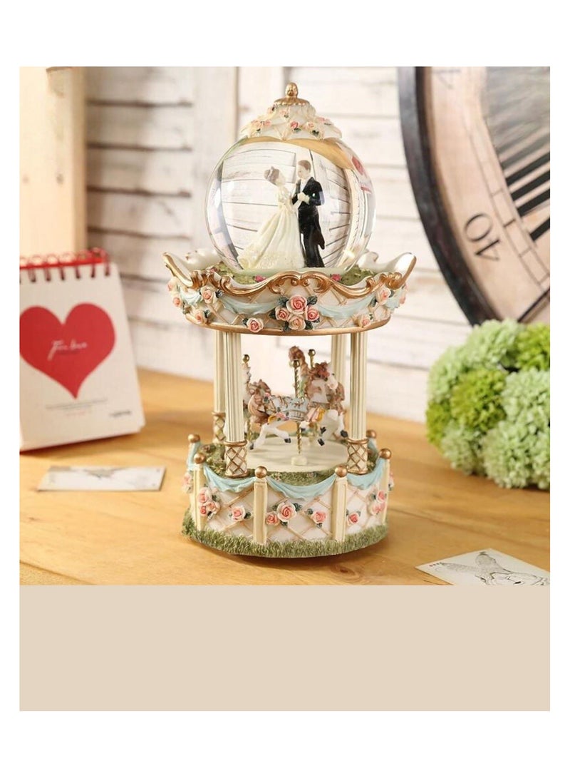 BLAZE Music Box Color Changing LED Light Musical Cake Carousel Horses Snow  - Image 1