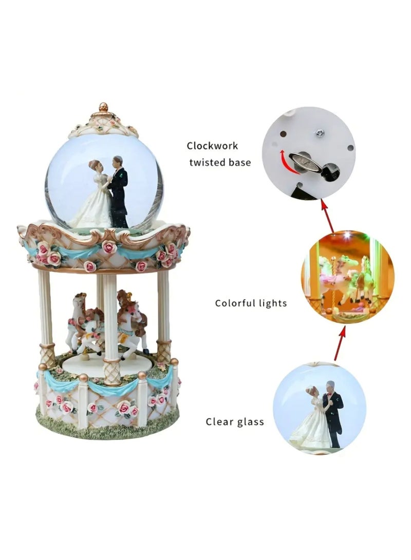 BLAZE Music Box Color Changing LED Light Musical Cake Carousel Horses Snow  - Image 3