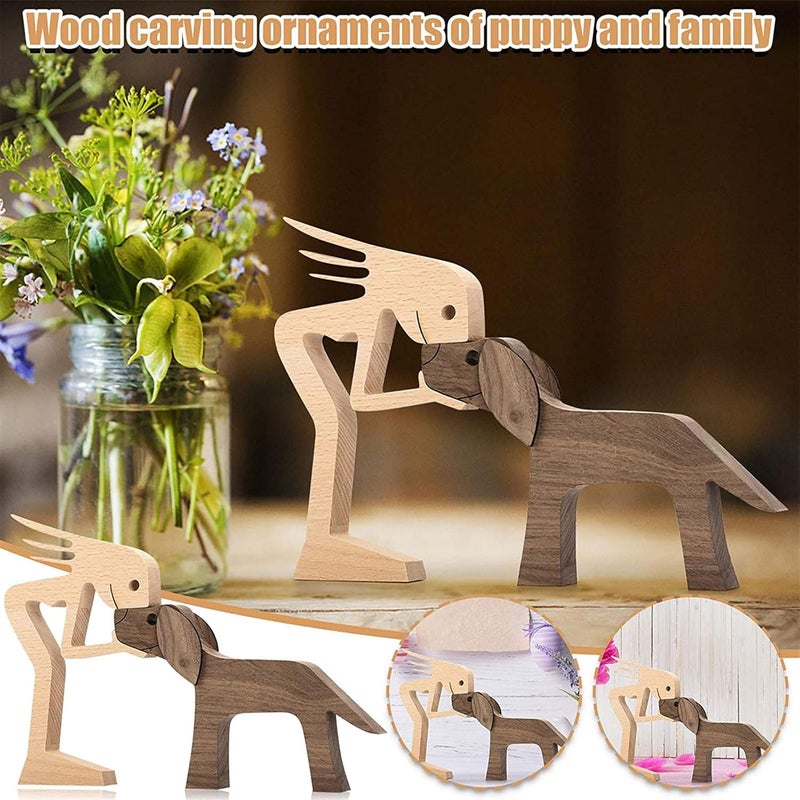 woobles Pet Lover Gifts Wood Sculpture,Family Puppy Wooden Carving Ornaments,Pet Lover Gifts Wood Sculpture,Hand Carved Wooden Unpainted Dog Human Carving Figurine Statue (Women and Dog) - Image 2