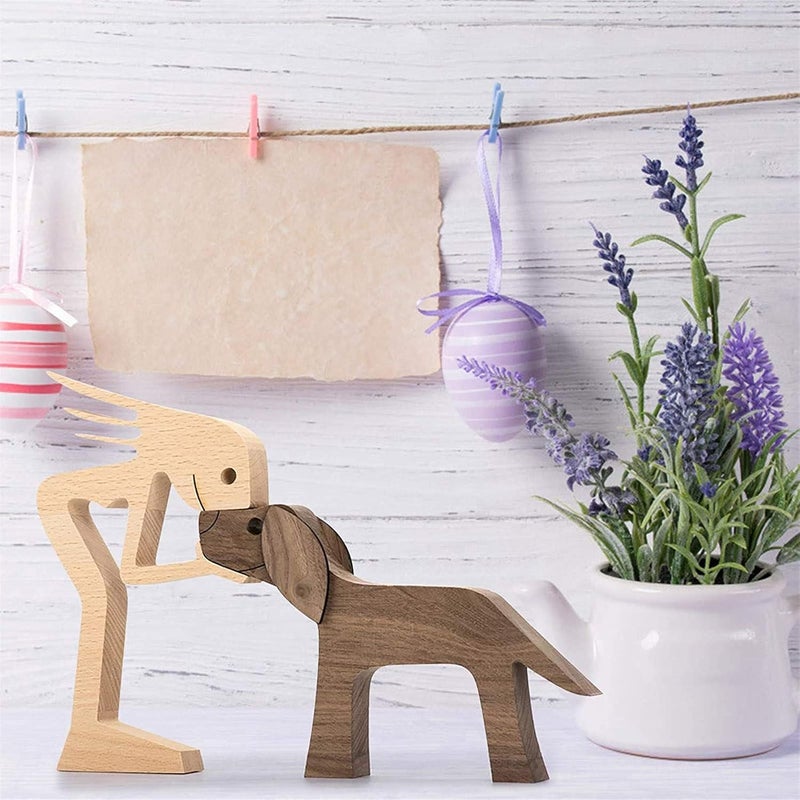 woobles Pet Lover Gifts Wood Sculpture,Family Puppy Wooden Carving Ornaments,Pet Lover Gifts Wood Sculpture,Hand Carved Wooden Unpainted Dog Human Carving Figurine Statue (Women and Dog) - Image 3