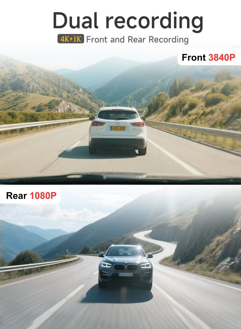 Hirige Automotive S200PRO Dual Dash Cam 4K Front + 1080P Rear, 3" IPS Display, GPS, Wi-Fi App Control, Loop Recording, G-Sensor, Parking Monitor – Free 128GB Card - Image 2