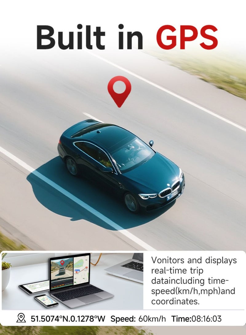 Hirige Automotive S200PRO Dual Dash Cam 4K Front + 1080P Rear, 3" IPS Display, GPS, Wi-Fi App Control, Loop Recording, G-Sensor, Parking Monitor – Free 128GB Card - Image 3