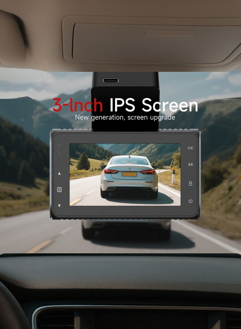 Hirige Automotive S200PRO Dual Dash Cam 4K Front + 1080P Rear, 3" IPS Display, GPS, Wi-Fi App Control, Loop Recording, G-Sensor, Parking Monitor – Free 128GB Card - Image 4