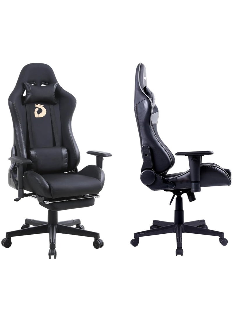Generic Gaming Chair Game Chairs for Adults Ergonomic Design Backrest Seat Adjustable Lifting Swivel Task Chair Seat Back Tilts 180°adjustable Armrests For Computer Games Office With Legrest(Upgrade Black)  - Image 1