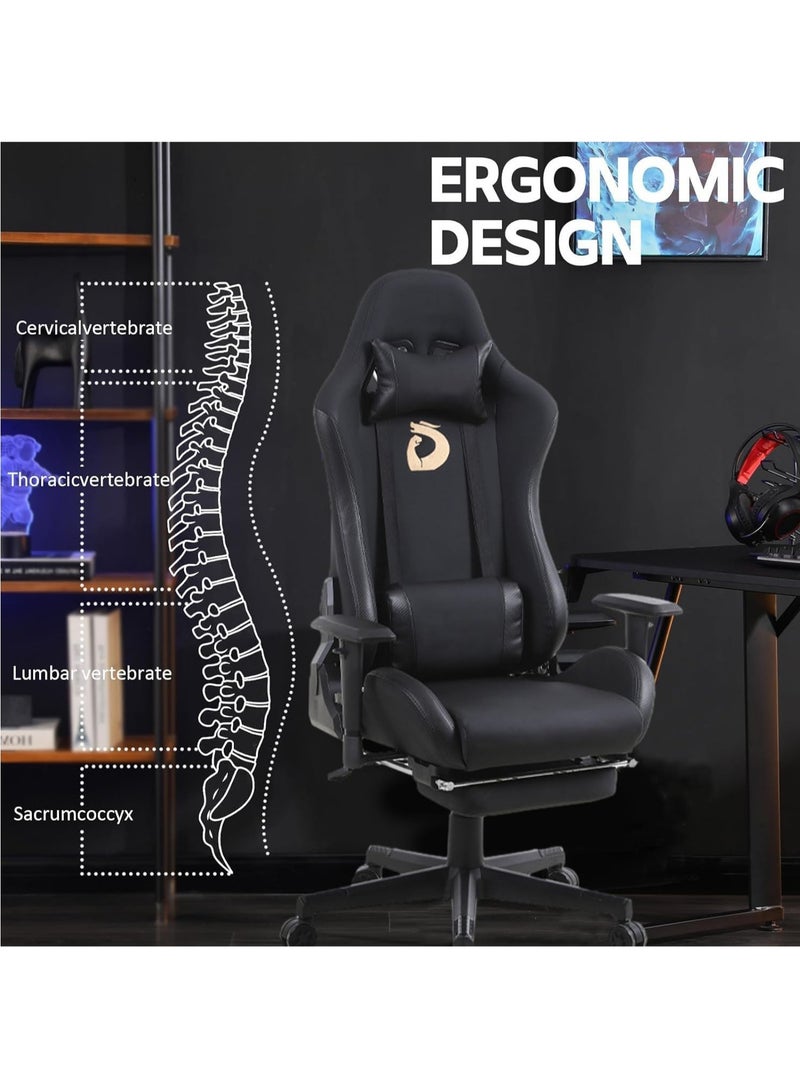 Generic Gaming Chair Game Chairs for Adults Ergonomic Design Backrest Seat Adjustable Lifting Swivel Task Chair Seat Back Tilts 180°adjustable Armrests For Computer Games Office With Legrest(Upgrade Black)  - Image 5