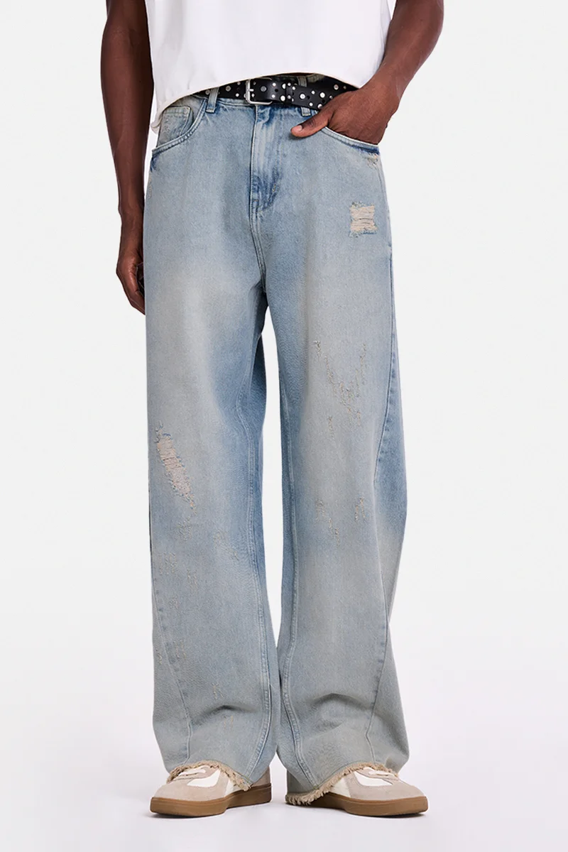 سنيتش Light Blue Solid Wide Leg Jeans