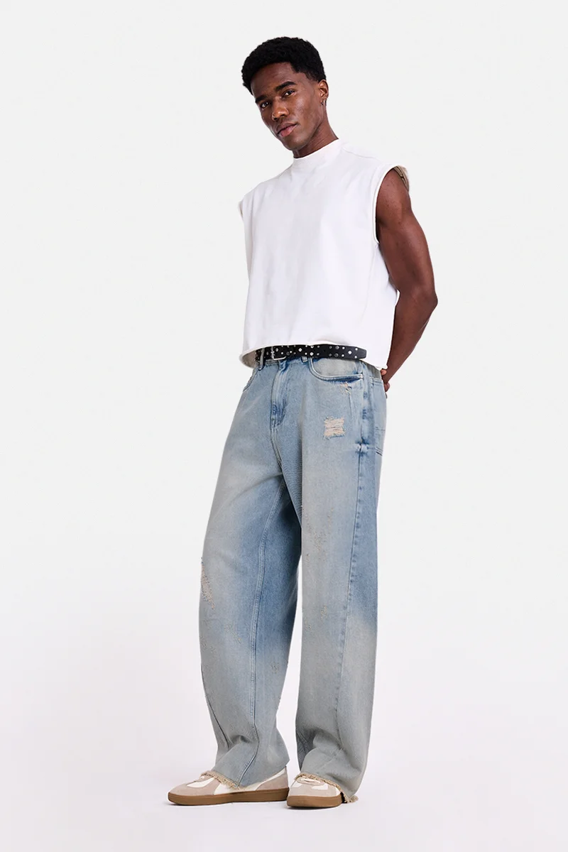 سنيتش Light Blue Solid Wide Leg Jeans