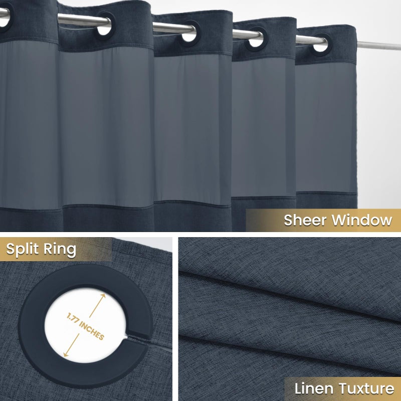 WONICY Extra Long No Hook Shower Curtain with Snap in Liner  Polyester Textured Shower Curtain with Liner Set  Waterproof Washable Hotel Style Shower Curtains for Bathroom  71Wx86H  Navy - Image 4
