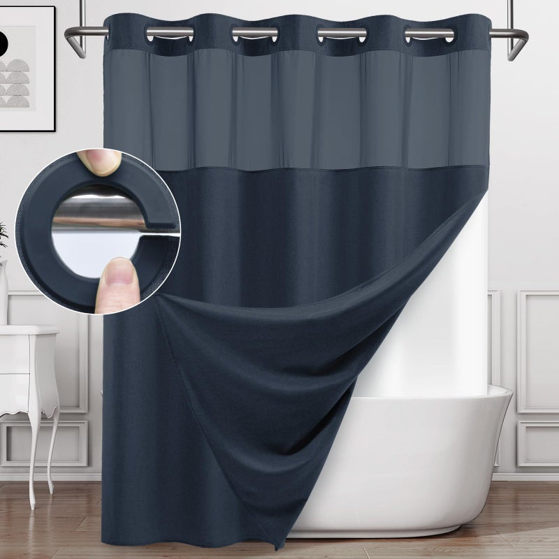 WONICY Extra Long No Hook Shower Curtain with Snap in Liner  Polyester Textured Shower Curtain with Liner Set  Waterproof Washable Hotel Style Shower Curtains for Bathroom  71Wx86H  Navy - Image 1