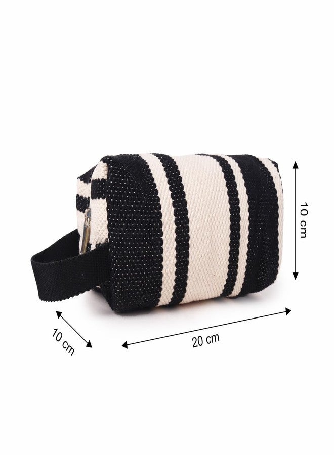 ASTRID Set of 4 Textured Cotton Travel Pouch for Girls with Wristlet (Black) - Image 2