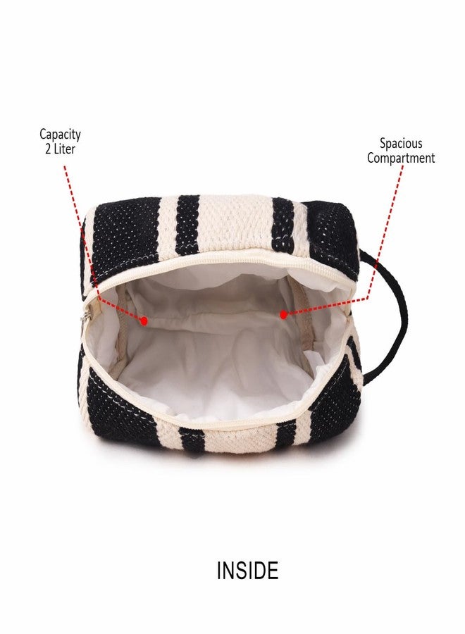 ASTRID Set of 4 Textured Cotton Travel Pouch for Girls with Wristlet (Black) - Image 3