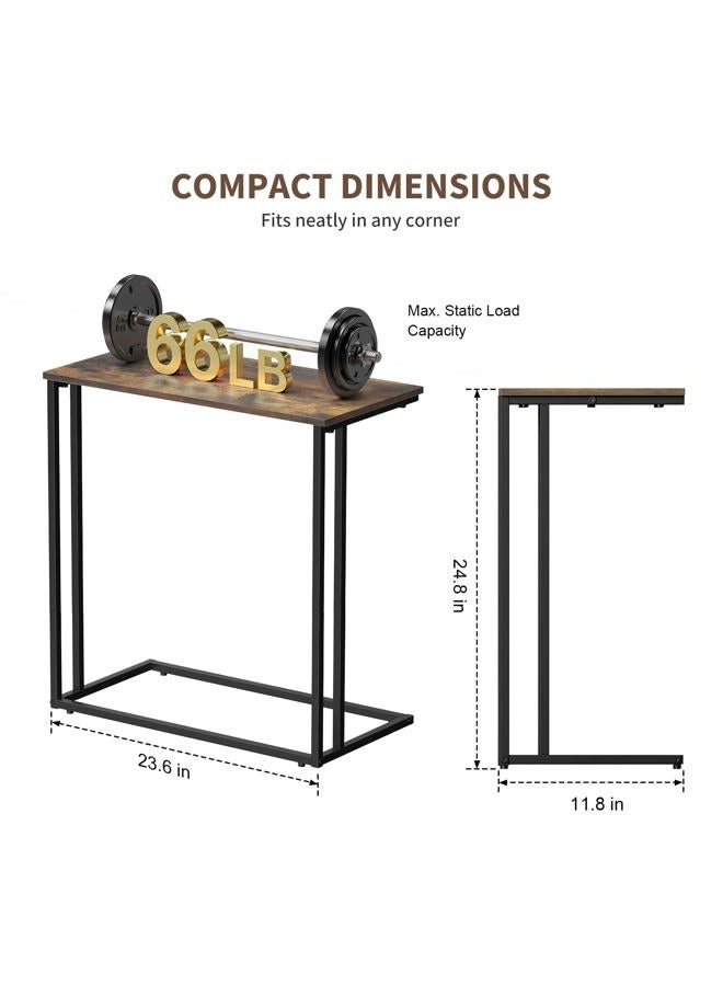 CAMOAT C-Shaped Side Table, Modern End Table with Metal Frame, Space Saving Design for Living Room，Large Surface Couch Table for Bedroom, and Home Office，24 x 12 x 24 inches (Brown) - Image 2