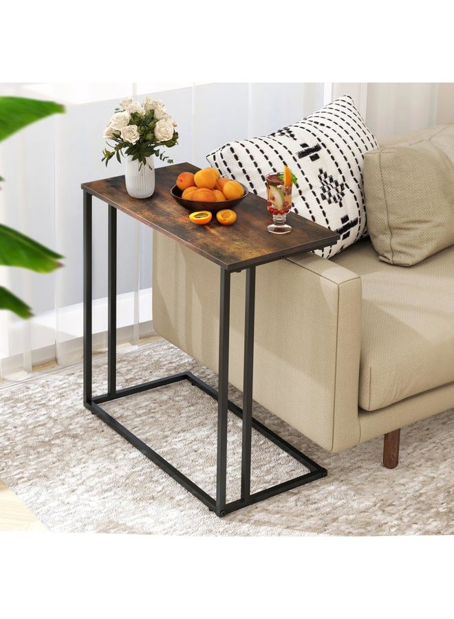 CAMOAT C-Shaped Side Table, Modern End Table with Metal Frame, Space Saving Design for Living Room，Large Surface Couch Table for Bedroom, and Home Office，24 x 12 x 24 inches (Brown) - Image 3