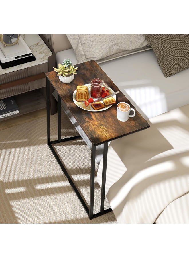 CAMOAT C-Shaped Side Table, Modern End Table with Metal Frame, Space Saving Design for Living Room，Large Surface Couch Table for Bedroom, and Home Office，24 x 12 x 24 inches (Brown) - Image 4