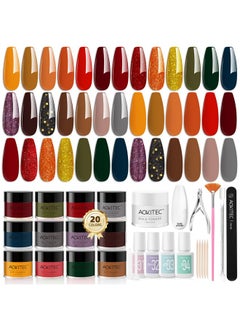 Aokitec 2024 Autumn Series Dip Powder Nail Kit, 36Pcs 20 Colors 4Pcs Dip Liquid Set Base Activator Top Coat Brush Saver Clear Build Powder For Dip French Nails Starter Home Diy Beauty Gift Set  - Image 1