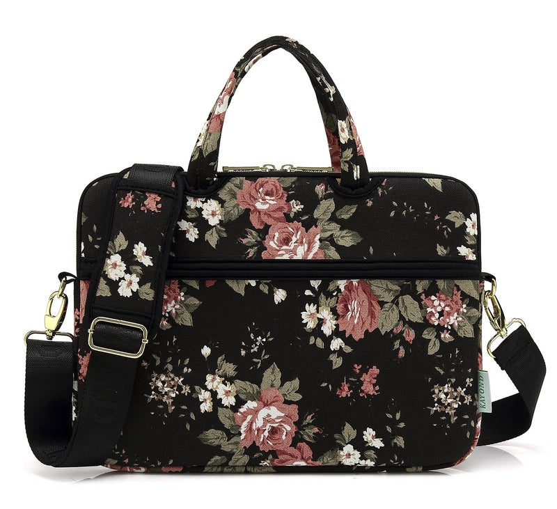 kayond Black C Rose Patten water resistant Laptop Shoulder Messenger Bag Case Sleeve for 15 Inch 156 Inch LaptopLaptop Briefcase
