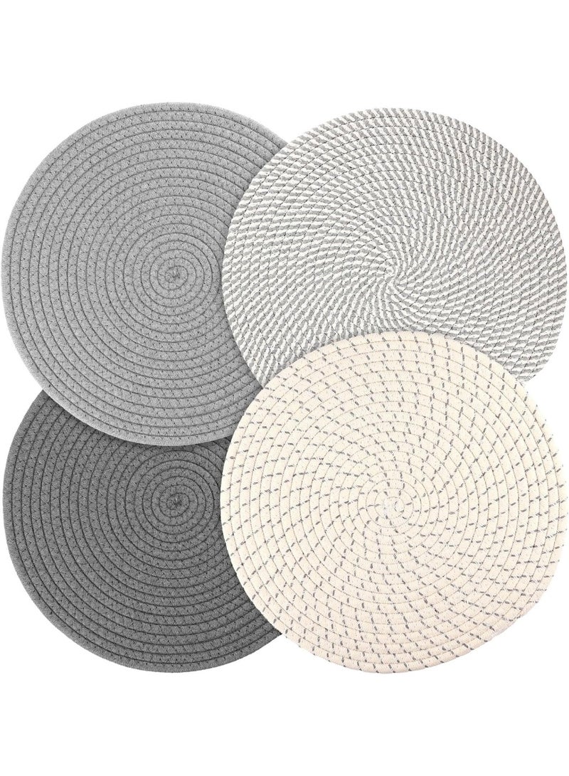 Round Woven Placemats Set of 4, 13 Inches Kitchen Table Place Mats for Dining Table, Trivets for Hot Pots and Pans, Boho Table Decorations for Table Setting, Tabletop Accessories - Image 1