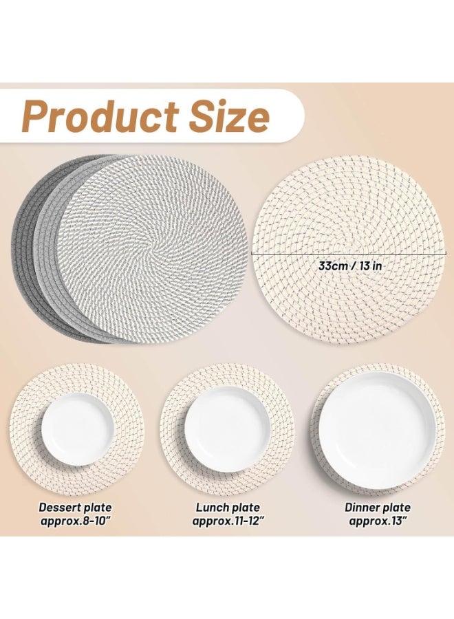 Round Woven Placemats Set of 4, 13 Inches Kitchen Table Place Mats for Dining Table, Trivets for Hot Pots and Pans, Boho Table Decorations for Table Setting, Tabletop Accessories - Image 2