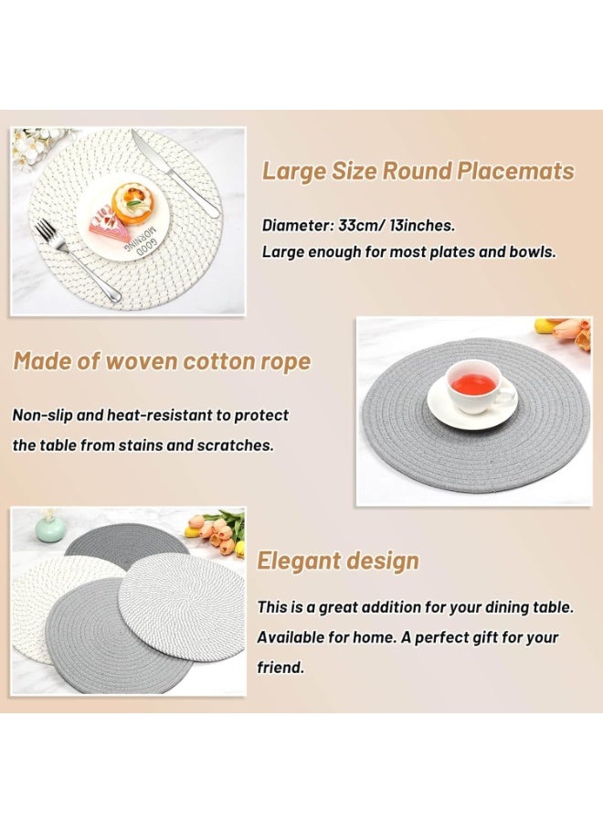 Round Woven Placemats Set of 4, 13 Inches Kitchen Table Place Mats for Dining Table, Trivets for Hot Pots and Pans, Boho Table Decorations for Table Setting, Tabletop Accessories - Image 3