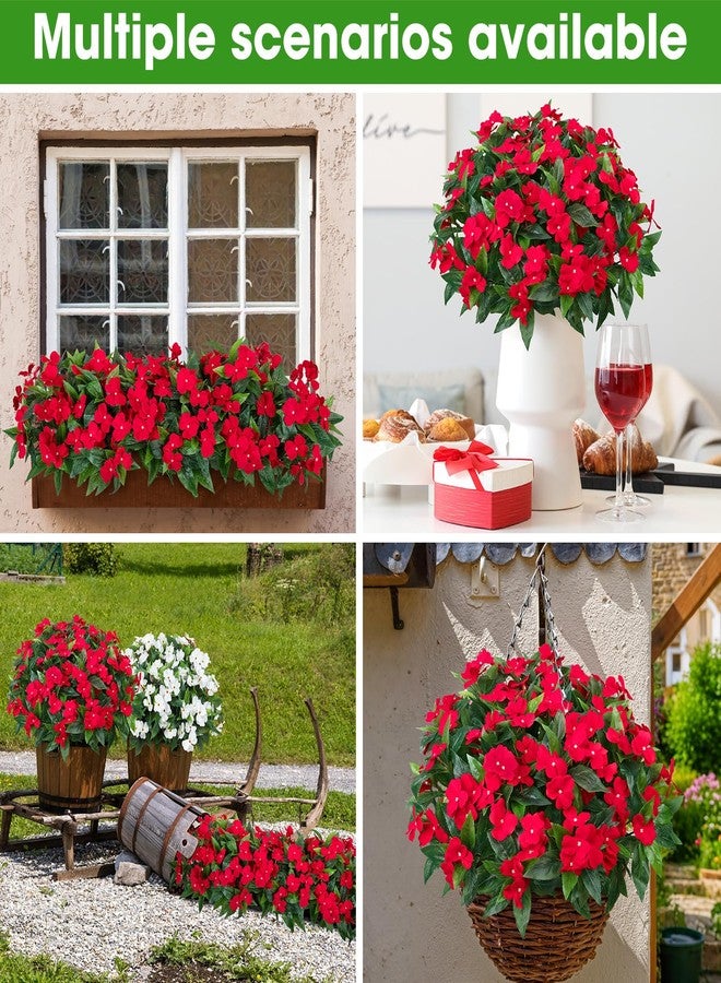 Besteek 5 Pcs Artificial Flowers for Outdoors Silk Impatiens Flowers Bouquet Decorations Fake Faux Plants UV Resistant for Spring Summer Garden Patio Porch Window Box Balcony Planters Home, Red - Image 5